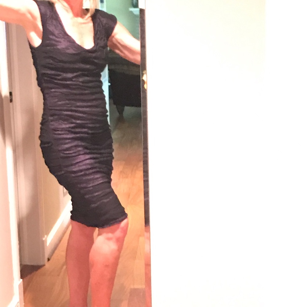 Nicole Miller - cocktail dress, dark plum ruched